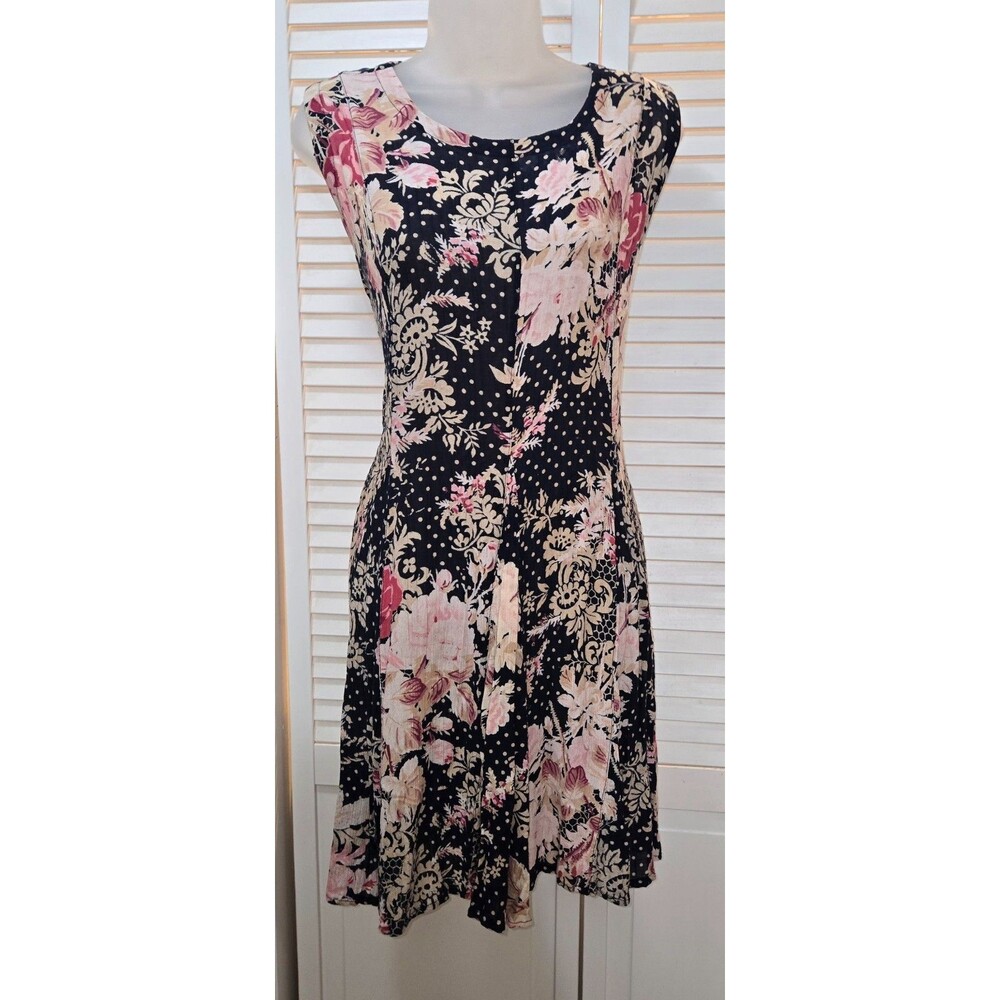 90s Nostalgia Floral Polka Dot Dress Sz S tieback Grunge Cottagecore Whimsigoth